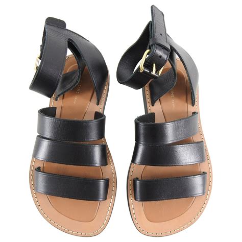 celine black leather sandals flat.